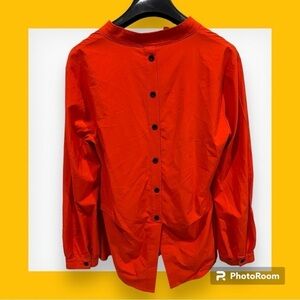Red Orange Silk Button Back Blouse Medium
